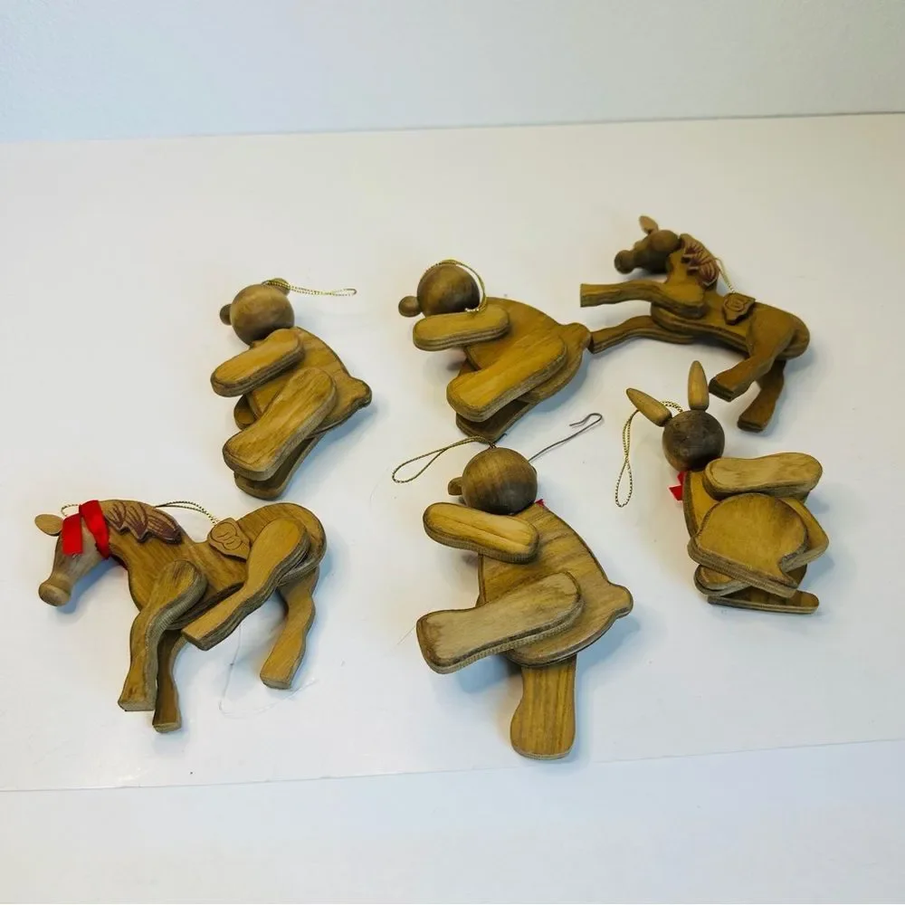 Vintage Set Of 6‎ Articulated Wooden Ornaments Horse Bear Rabbit